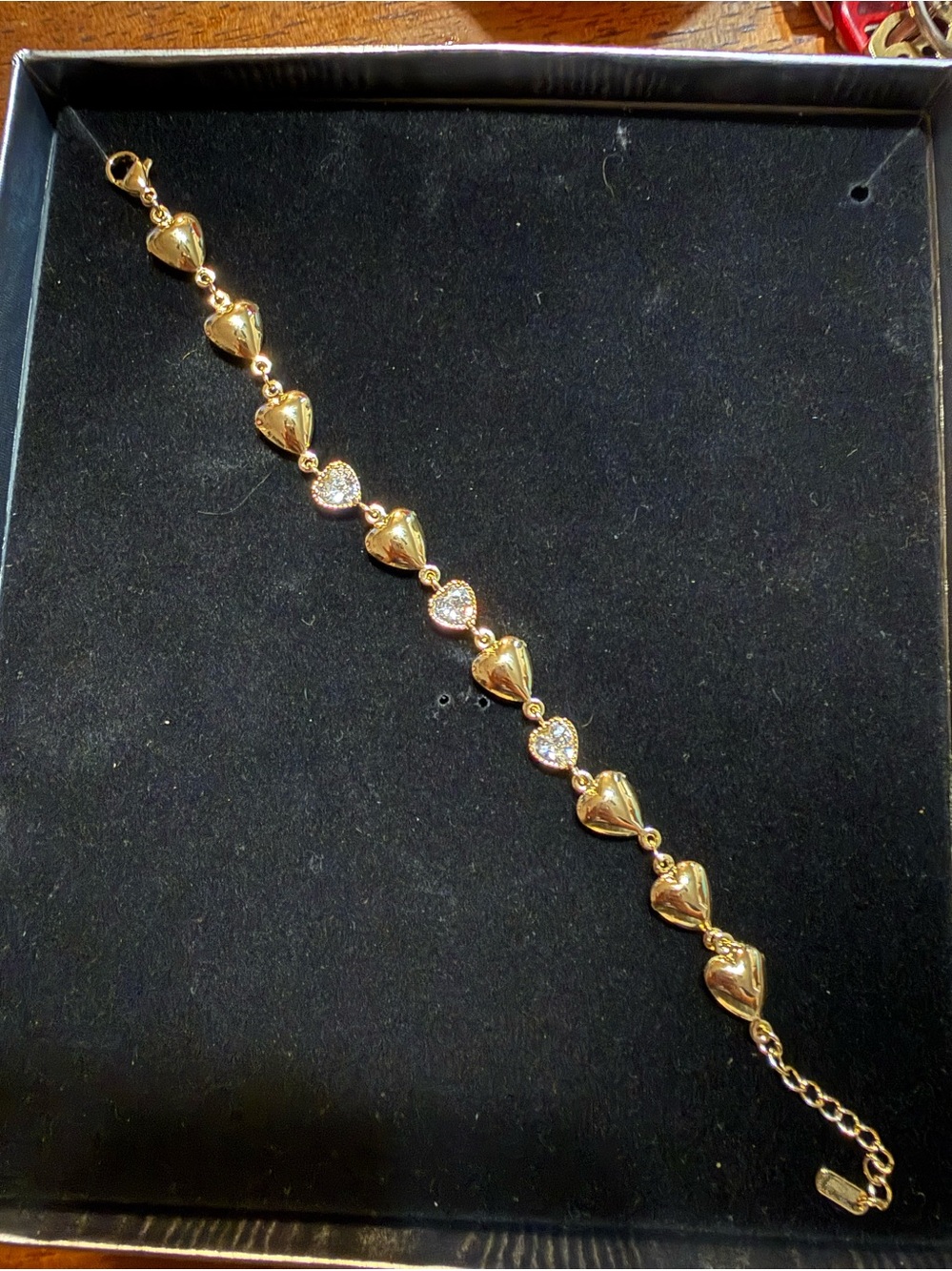 Gold Heart Link Bracelet with Crystal Accents